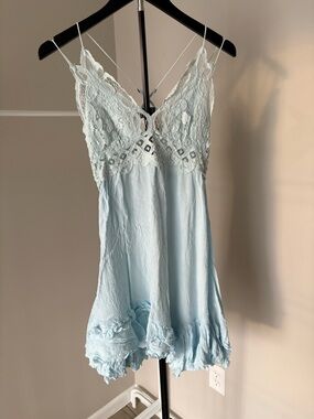 Free People One Light Blue Lace Adella Dress